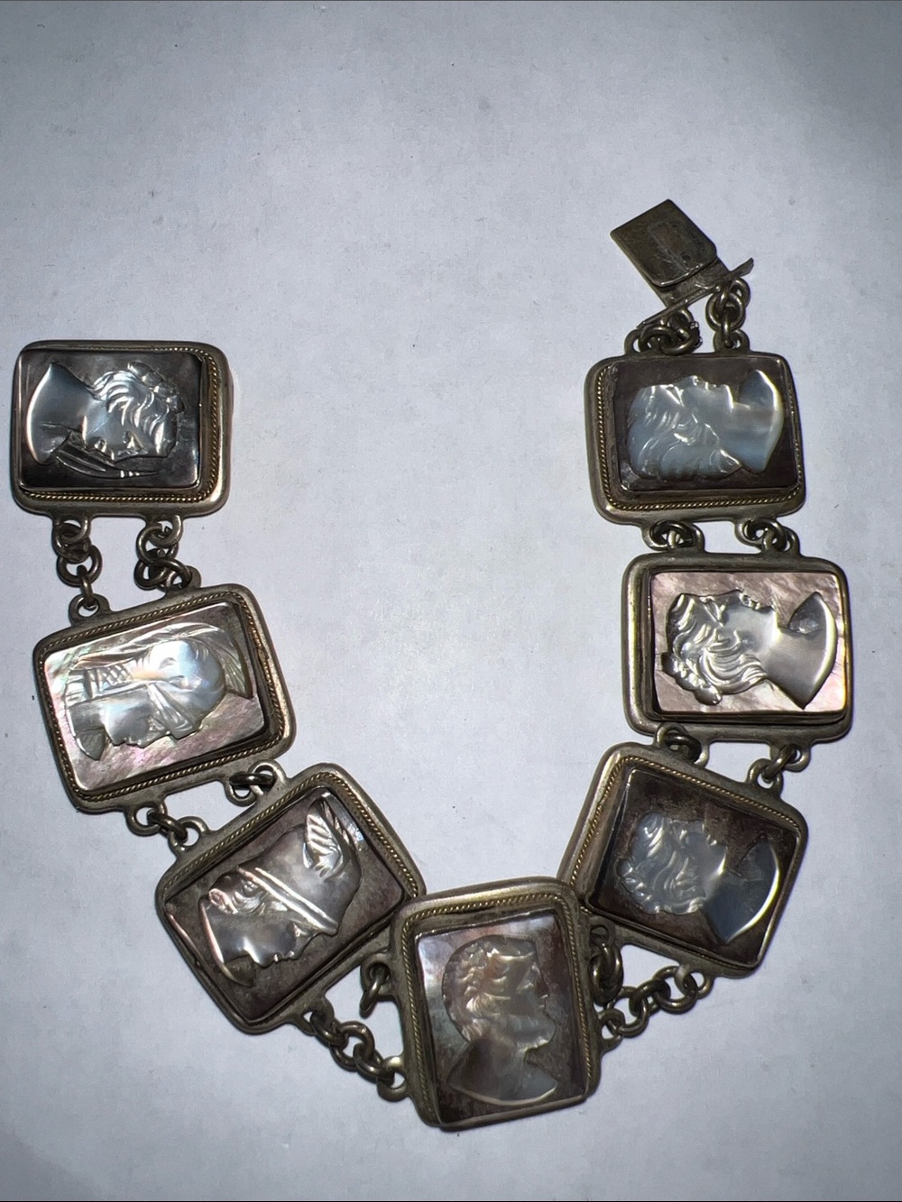 Antique 800 Silver carved shell cameo bracelet